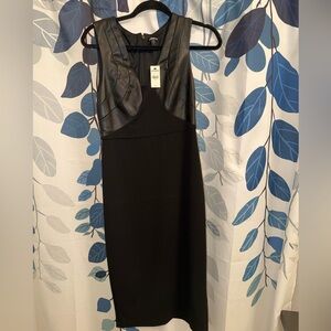 Faux Leather Panel Black Sheath Dress